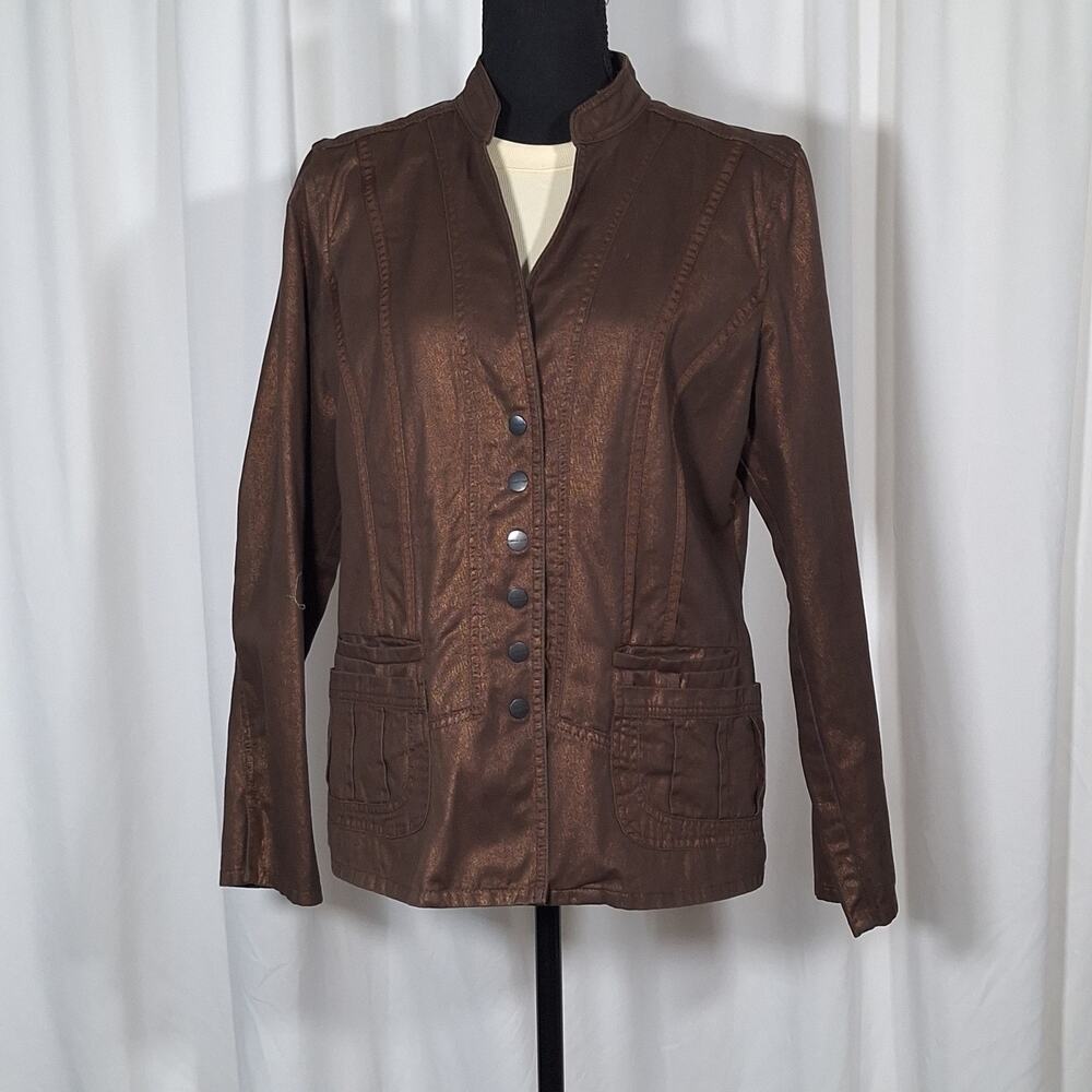 Coldwater Creek Bronze/Brown Metallic Jacket Size 12 Structured Snap Front